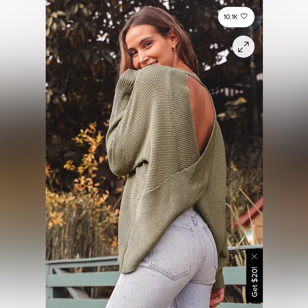Lulu's Sage Green Oversized Backless Sweater